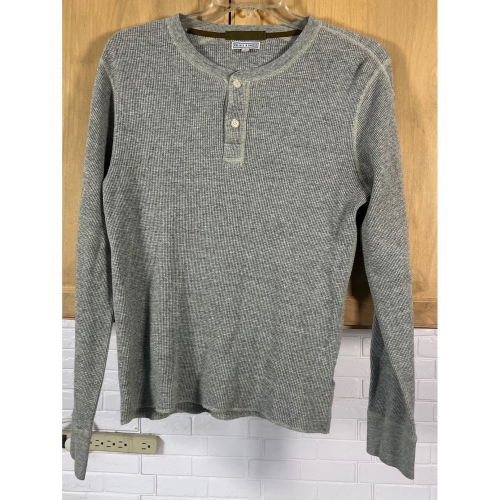 Wallace & Barnes Henley Shirt Mens Large Gray Waffle Knit Long Sleeve Cotton